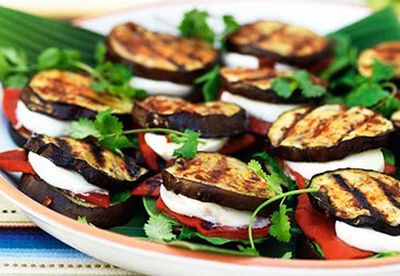 Eggplant quesadillas with spinach mozzarella and roasted red capsicum