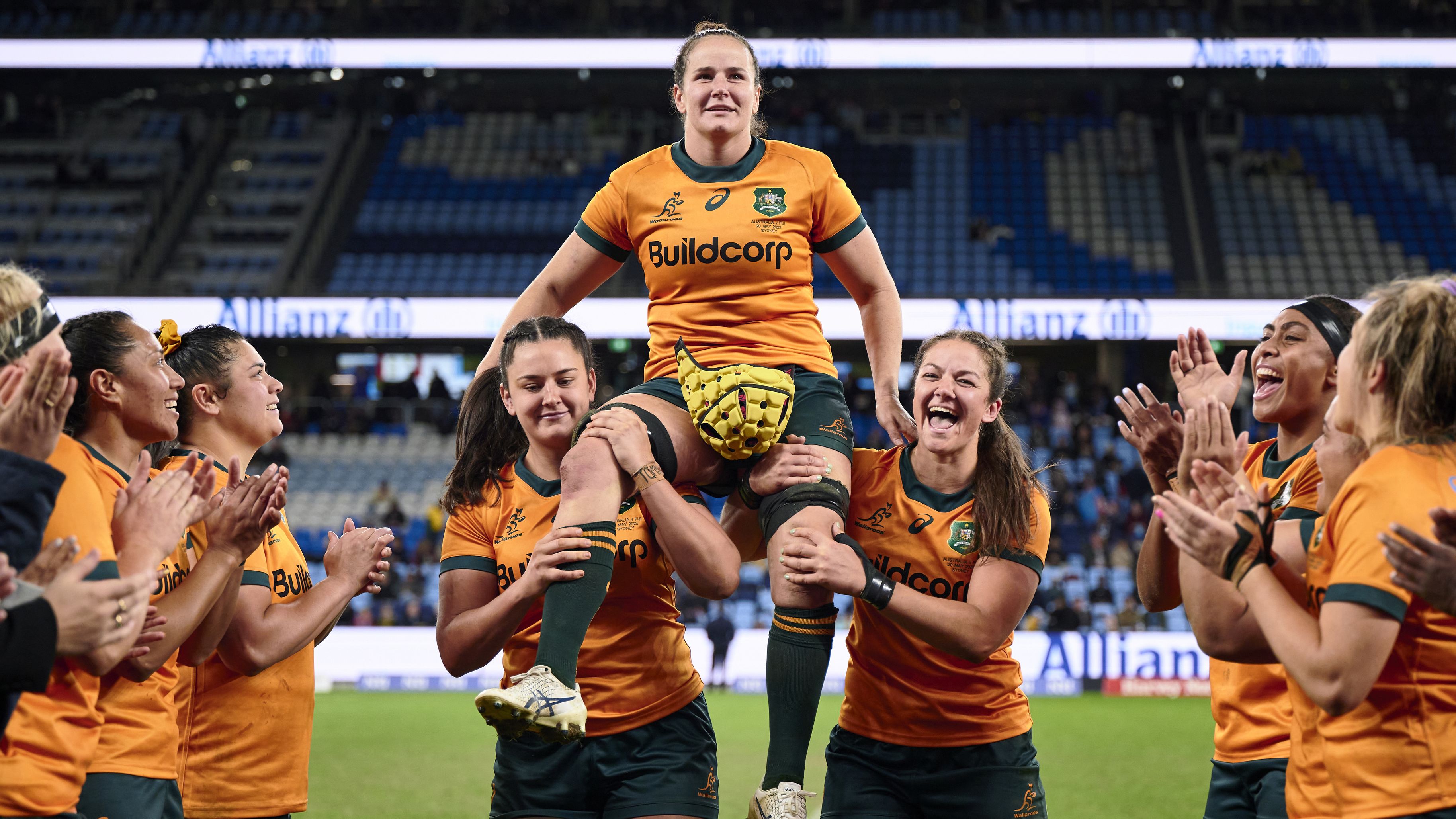 Outgoing Wallaroos captain Shannon Parry is lofted into the air for a guard of honour.