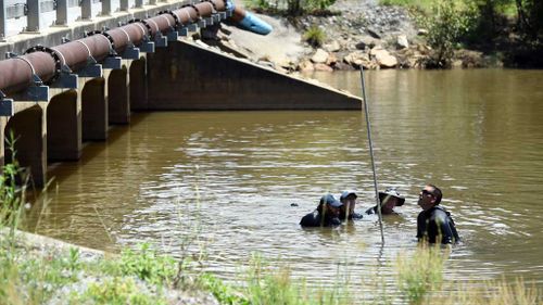 Police divers scour the Pimpama River for clues. (AAP)