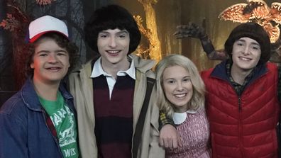 Gaten Matarazzo, Finn Wolfhard,  Millie Bobby Brown and Noah Schnapp,  Madame Tussauds, June 26, 2019, The Tonight Show With Jinny Fallon