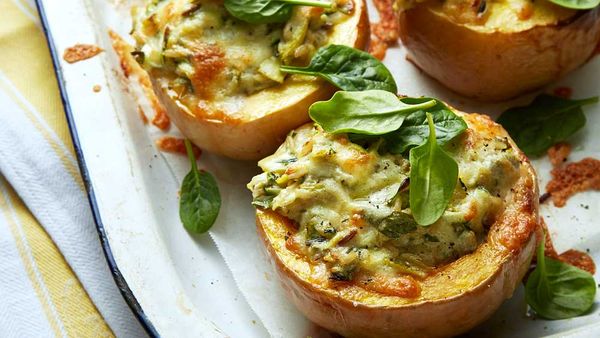 Cheesy artichoke rice stuffed pumpkins recipe