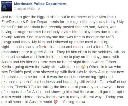 One mother took to Facebook to thank the Merrimack Police Department. (Facebook)