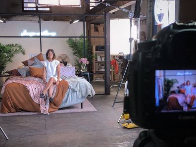 Hayley Worley in front of the camera for Sheet Society.