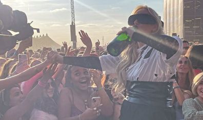 Rebel Wilson performs with The Kooks at Reading Festival