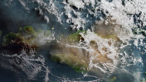 T﻿he eruption of Indonesia's Lewotobi Laki-Laki was seen from space, with plumes of smoke and ash being thrown into the atmosphere. 