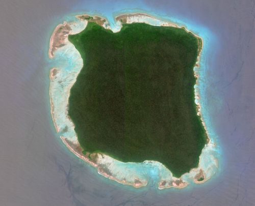 An aerial view of North Sentinel Island in the Bay of Bengal.