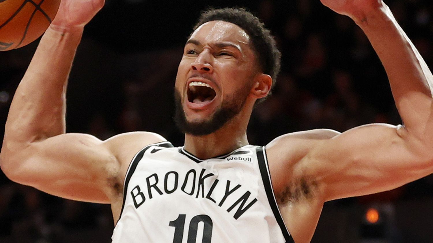 PORTLAND, OREGON - NOVEMBER 17: Ben Simmons #10 of the Brooklyn Nets dunks during the third quarter against the Portland Trail Blazers at Moda Center on November 17, 2022 in Portland, Oregon. NOTE TO USER: User expressly acknowledges and agrees that, by downloading and or using this photograph, User is consenting to the terms and conditions of the Getty Images License Agreement. (Photo by Steph Chambers/Getty Images)