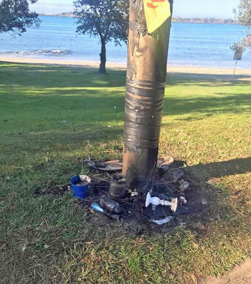 Vandals set fire to the memorial, reducing it to rubble.