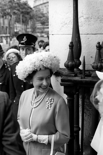 Queen Elizabeth II after attending the wedding of the Marquess of Hartington and Amanda Carmen Heywood-Lonsdale at St Martin-in-the-Fields, Trafalgar Square