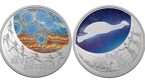 The "Seven Sisters" coin on the left, and "Emu in the Sky" on the right.