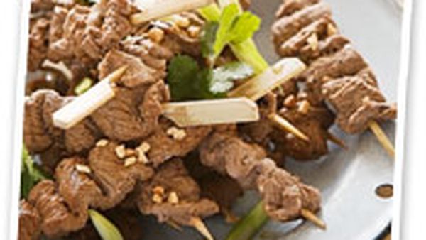 Beef skewers with homemade satay sauce