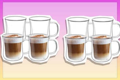 9PR: ComSaf Double Walled Glass Coffee Mugs (250ml), Thermal Insulated Borosilicate Glass Cups with Handle for Tea, Coffee, Latte, Cappuccino, Hot and Cold Drinks Beverages, Pack of 4