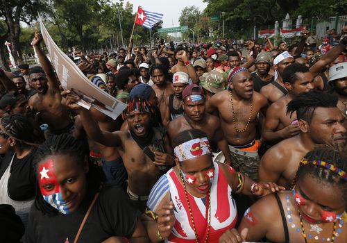 Groups gathered in Indonesia's capital staging protests against racism and called for independence for their region. (AP Photo/Tatan Syuflana)