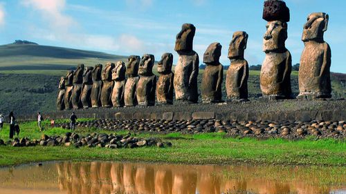 View of the Moais, the giant volcanic rock statues, at the Easter Island, South Pacific. (Photo: AAP)
