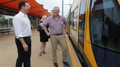 Prime Minister Scott Morrison is seen during the announcement of stage 3 of the Gold Coast light rail on the Gold Coast.