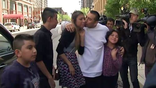 Argenis Longoria-Lara's sister and family were waiting for him when he arrived at their family church. (ABC News)