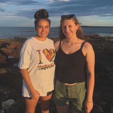 Siena Stubbs with a friend in Yirrkala in 2020.