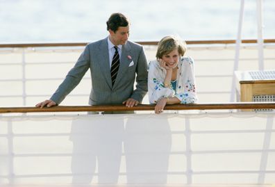 Prince Charles and Princess Diana on the Royal Yacht Britannia at the start of their honeymoon cruise