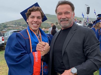 Arnold Schwarzenegger and son Joseph Baena at graduation