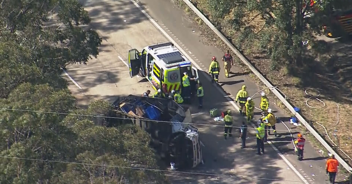 Truck driver rushed to hospital, M1 partially closed north of Sydney after crash