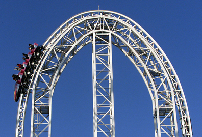 Japanese guests speed down a 156-foot drop as they enjoy what is claimed to be the world's fastest rollercoaster, called "Dodonpa," at the Fujikyu Highland amusement park in Fuji-Yosida, west of Tokyo