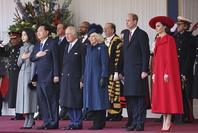 First Lady of South Korea, Kim Keon-hee, President of South Korea, Yoon Suk Yeol, King Charles III, Queen Camilla, Prince William, and Kate, Princess of Wales