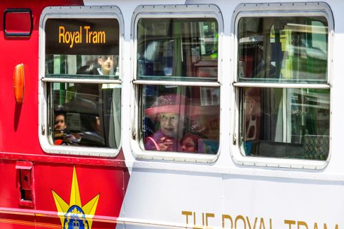 Queen Elizabeth visits the Ian Potter gallery and Federation Square on a tram to Government House October 26 2011.