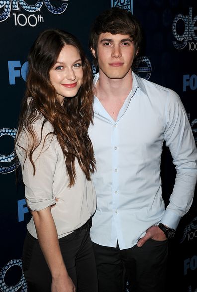 Melissa Benoist and Blake Jenner attend the Glee 100th episode celebration in 2014.