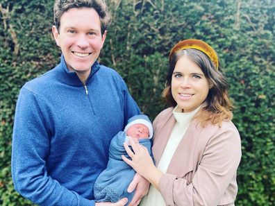Jack Brooksbank and Princess Eugenie with their son August Philip Hawke Brooksbank