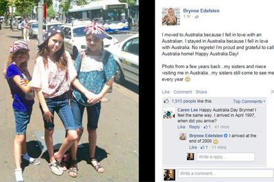 Brynne Edelsten: I moved to Australia because I fell in love with an Australian. I stayed in Australia because I fell in love with Australia. No regrets! I'm proud and grateful to call Australia home! Happy Australia Day! <br/><br/>Photo from a few years back...my sisters and niece visiting me in Australia...my sisters still come to see me every year smile emoticon.