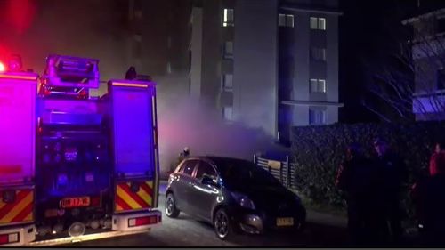 Dozens of residents in Sydney's north were evacuated from their homes after a storage unit in an underground carpark caught alight. Picture: 9NEWS.