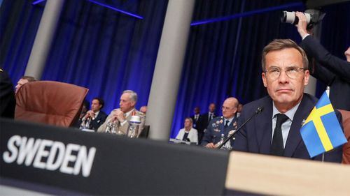 Swedish Prime Minister Ulf Kristersson attends a NATO leaders summit.