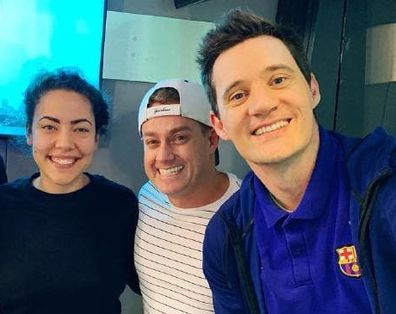 Grant Denyer, Ash London, Ed Kavalee, 2Day FM, studio, selfie