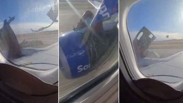 A Houston-bound Boeing 737-800 plane operated by Southwest Airlines returned safely to Denver International Airport on Sunday after an engine cover fell off and struck the wing flap, according to the Federal Aviation Administration.
