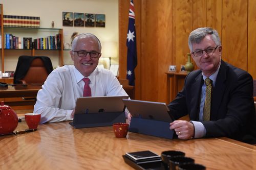 Malcolm Turnbull and his department boss Martin Parkinson. (AAP)