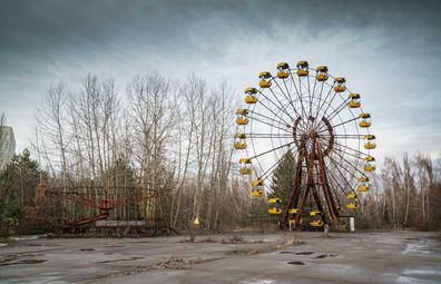 A ferris wheel lies eerily abandoned in Chernobyl