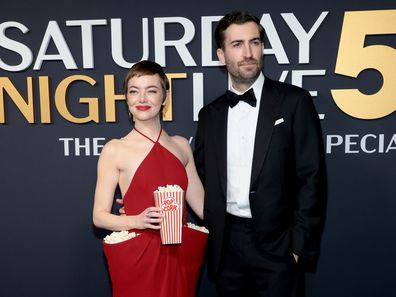 NEW YORK, NEW YORK - FEBRUARY 16: (L-R) Emma Stone and Dave McCary attend SNL50: The Anniversary Special on February 16, 2025 in New York City. (Photo by Dimitrios Kambouris/Getty Images)