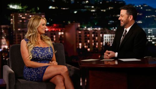 Stormy Daniels on talk show Jimmy Kimmel. (AAP)