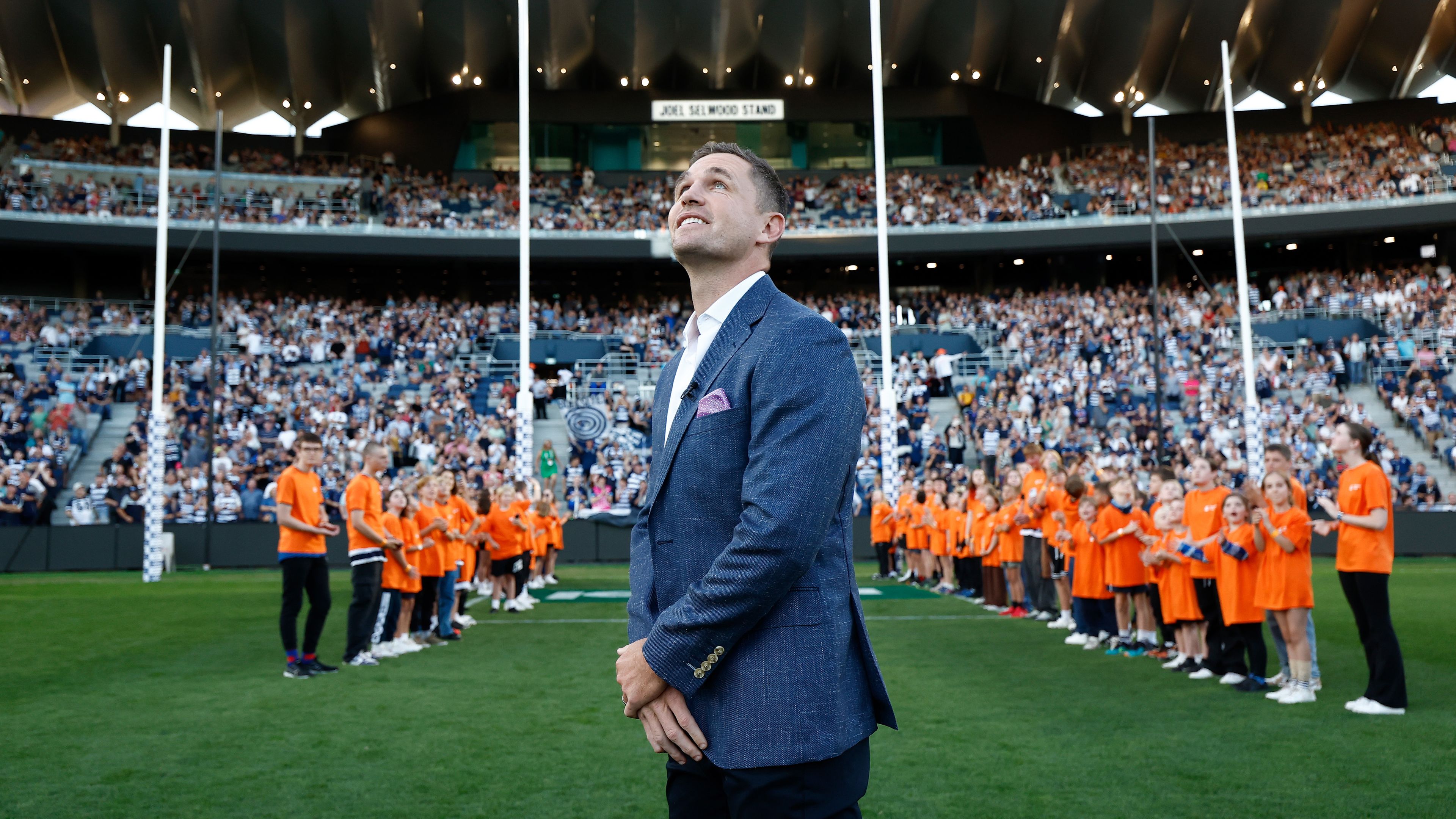 Joel Selwood kicked the first goal into the new Selwood Stand.