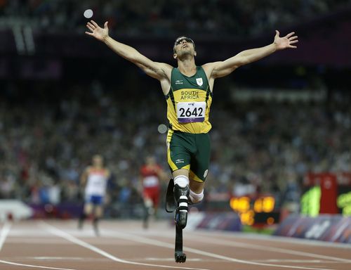 South Africa's Oscar Pistorius wins gold in the men's 400-meter T44 final at the 2012 Paralympics in London.