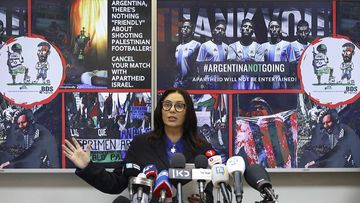 Minister of Culture and Sport of Israel Miri Regev speaks about Argentina's cancellation of a friendly game. (AAP)