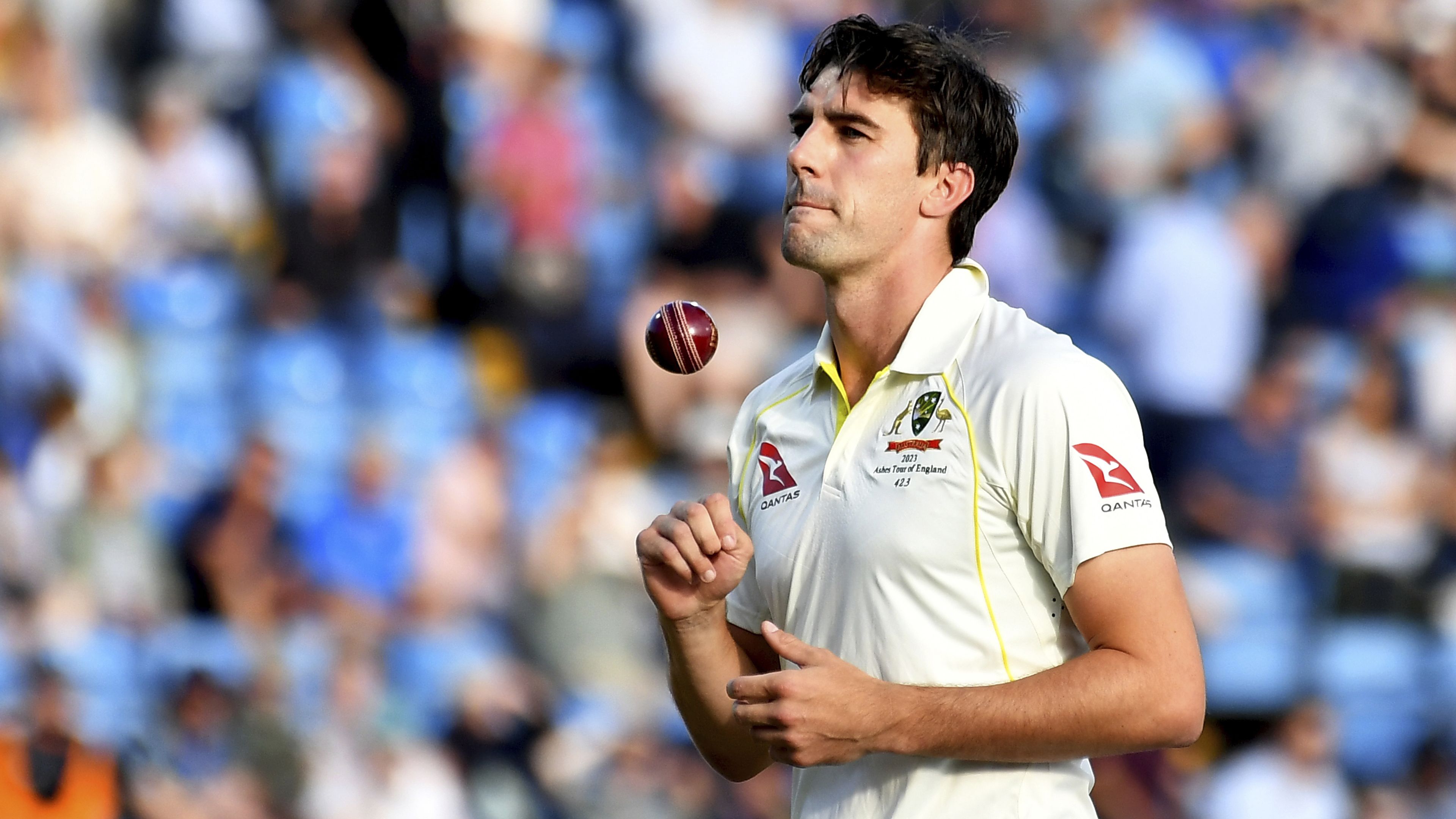 Australia&#x27;s Pat Cummins prepares to bowl during the third day of the third Ashes Test match between England and Australia.