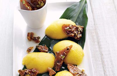 Recipe:&nbsp;<a href="http://kitchen.nine.com.au/2016/05/17/14/22/mango-with-pistachio-and-coconut-praline" target="_top">Mango with pistachio and coconut praline</a>