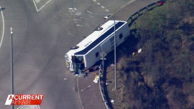 The scene of the accident after a bus carrying wedding guests rolled over.