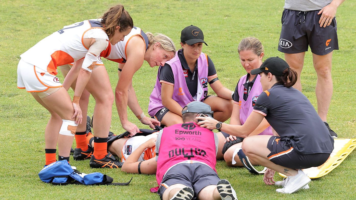 GWS Giants defender Brid Stack rushed to hospital after suffering potential spinal injury in AFLW practice match