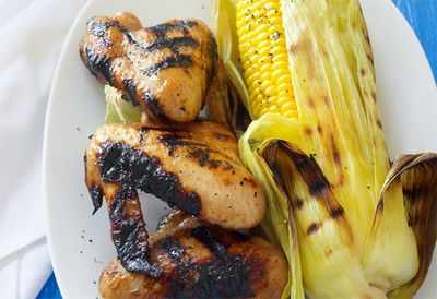 Wednesday: Sticky chicken wings with barbecued corn cobs