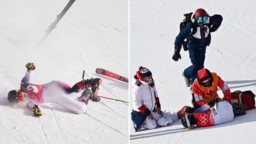 Nina O&#x27;Brien of USA is given medical treatment after a crash during the Women&#x27;s Giant Slalom Skiing even