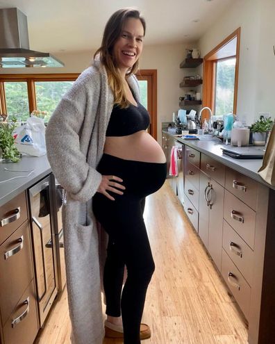 Hilary Swank shared this photo of her growing baby bump in February.