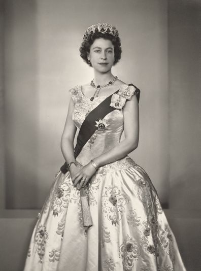 Portrait of the Queen wearing the Vladimir Tiara and Delhi Durbar necklace, taken by Dorothy Wilding goes on display as part of the special display Platinum Jubilee: The Queen's Accession