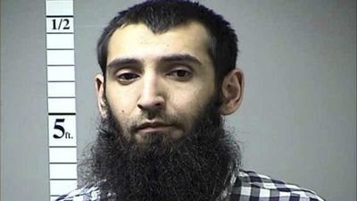 Sayfullo Saipov, 29, was shot in the abdomen by police and arrested this morning after ploughing a rented ute down a bicycle lane in Lower Manhattan. (AP)